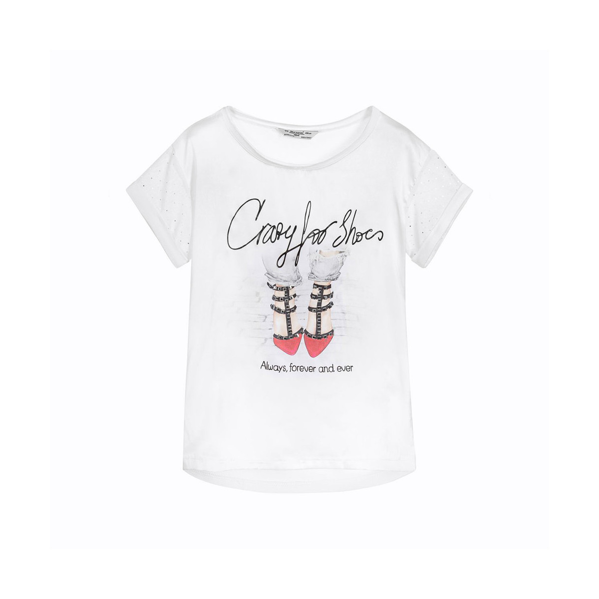 Girls White Satin T-Shirt with Red Shoes