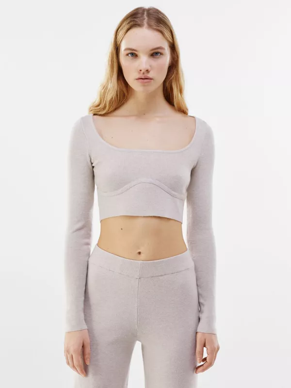 Sweater with square neckline and chest detail