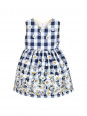 Girls Blue Check Dress with Daisies