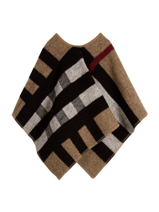 Girls Beige Cashmere & Wool Check Cape