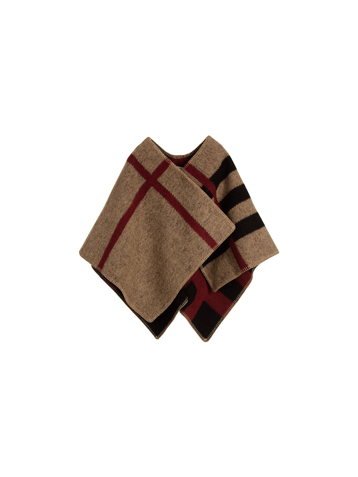 Girls Beige Cashmere & Wool Check Cape