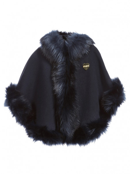 Girls Navy Blue Cape with Fur Trim