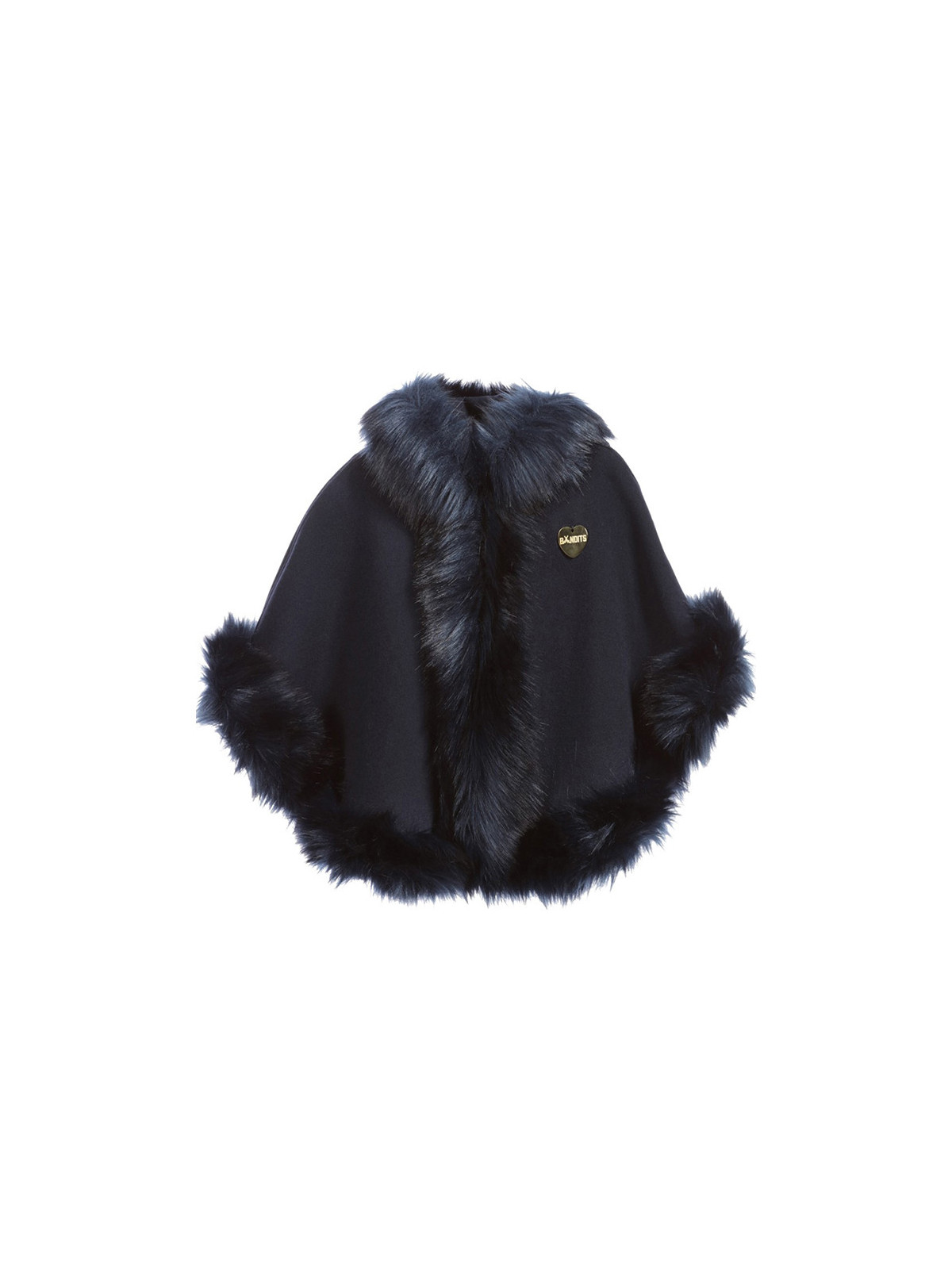 Girls Navy Blue Cape with Fur Trim