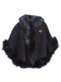 Girls Navy Blue Cape with Fur Trim