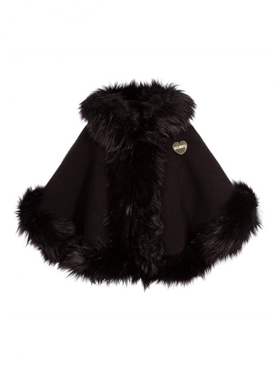 Girls Navy Blue Cape with Fur Trim